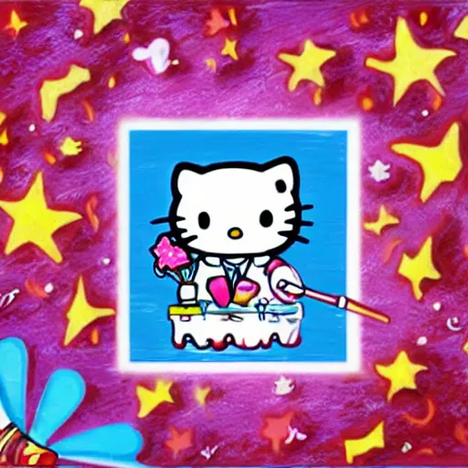 Image similar to Hello Kitty as a Bob Ross, artwork by Bob Ross, deviantart contest winner,