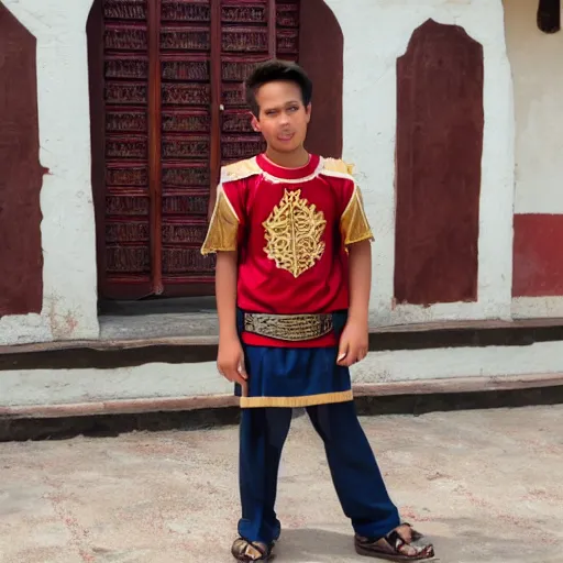 Image similar to teenage boy modeling malacca sultanate gear