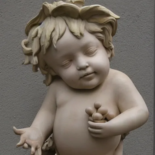 Prompt: donald trump as a cherub statue