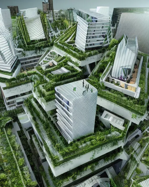 Image similar to a beautiful 3d renderings of buildings, architecture by Vincent Callebaut architecture. green architecture, 14mm, cinematic , high resolution 4k, cg architects, vray