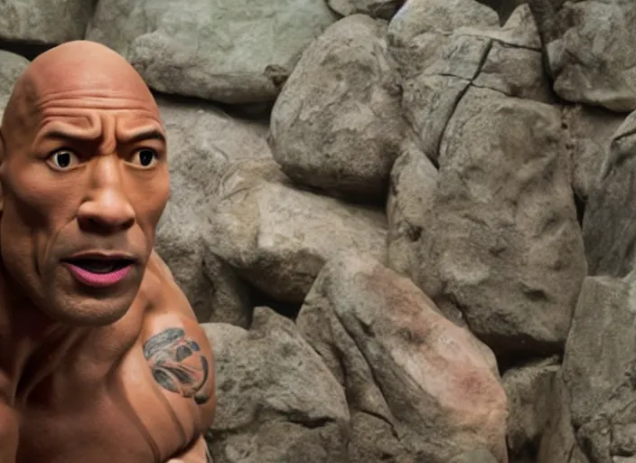 Image similar to film still of dwayne the rock johnson as pinocchio in the new pinocchio movie, 4 k, highly detailed face, detailed eyes