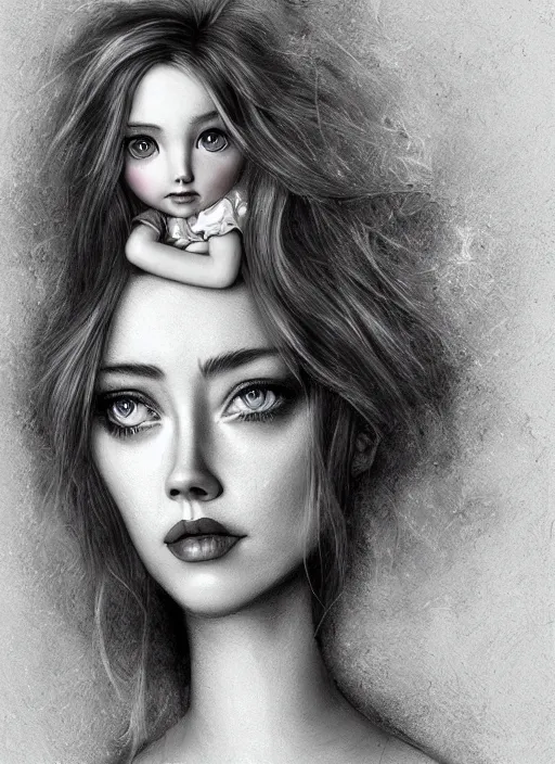 Prompt: amber heard as a nicoletta ceccoli doll, detailed digital art, trending on Artstation