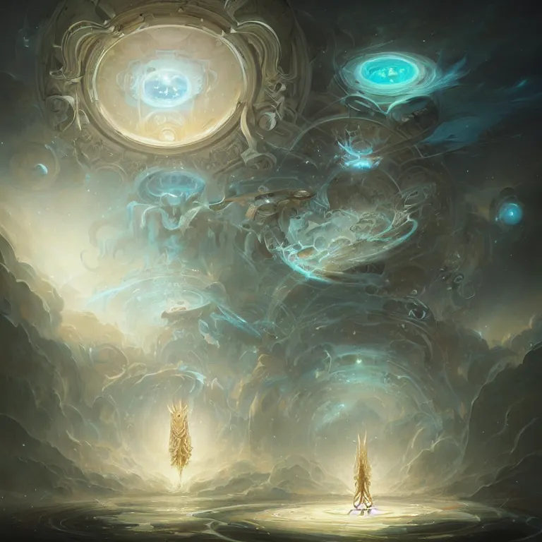 Image similar to Giant Floating Circular Ancient Sacred Sublime Cosmic Structure by Peter Mohrbacher