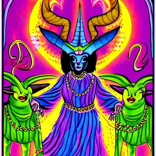 Prompt: Satanic Baphomet illustration by Lisa Frank