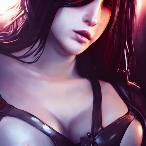 Image similar to Seductive Tifa Lockhart portrait, full frontal centred, atmospheric lighting, painted, intricate, volumetric lighting, beautiful, golden hour, sharp focus, ultra detailed, by Leesha Hannigan, Ross Tran, Thierry Doizon, Kai Carpenter,Ignacio Fernández Ríos