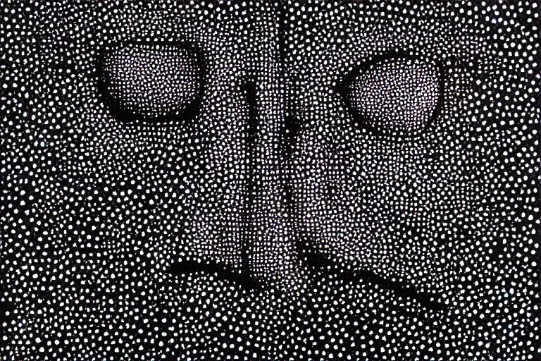 Image similar to face made out of planet, faceless people dark, dots, drip, stipple, pointillism, technical, abstract, minimal, style of francis bacon, asymmetry, pulled apart, cloak, hooded figure, made of dots, abstract, balaclava