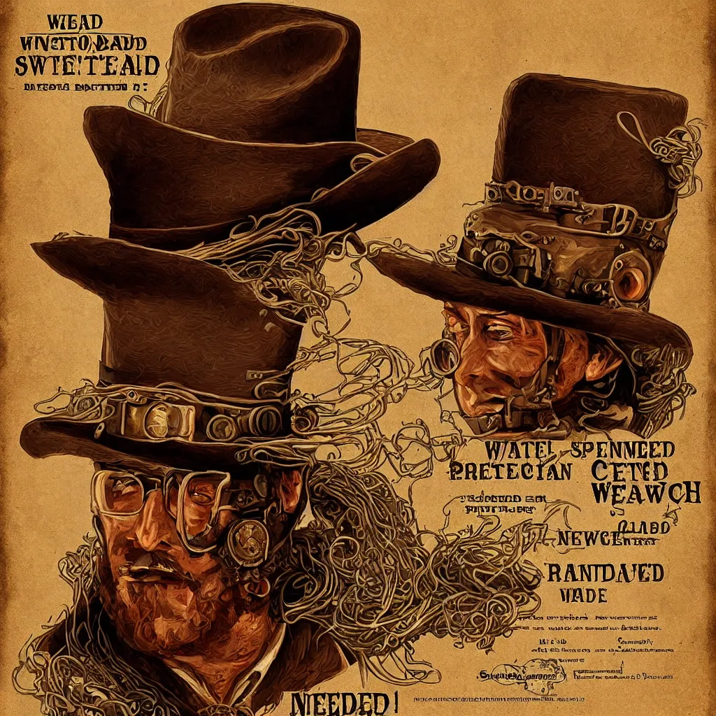 Prompt: steampunk spaghetti western wanted poster, wanted RANDEL BROTHERS dead or alive, elegant, highly detailed, digital painting, concept art, sharp focus, illustration, by Sergio Leone