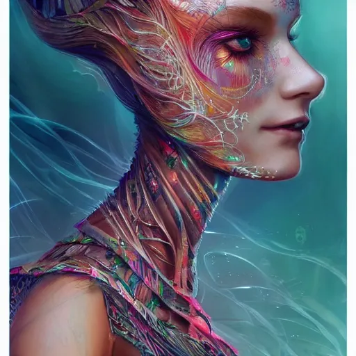 Prompt: a beautiful woman in a dress made of dreams, by android jones and ross tran, trending on artstation