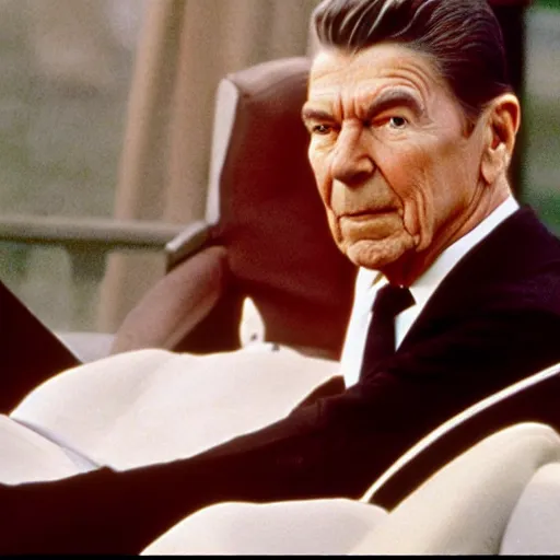 Prompt: “a still of Ronald Reagan as Jill Masterson in Goldfinger (1964)”