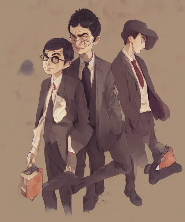 Image similar to mr bean and mr bean, ambient, studio ghibli studio key hideaki anno sakimichan stanley artgerm lau rossdraws james jean marc simonetti elegant highly detailed digital painting artstation pixiv