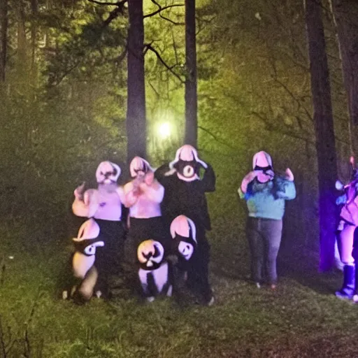 Image similar to photo of skunk birthday party in the woods at night