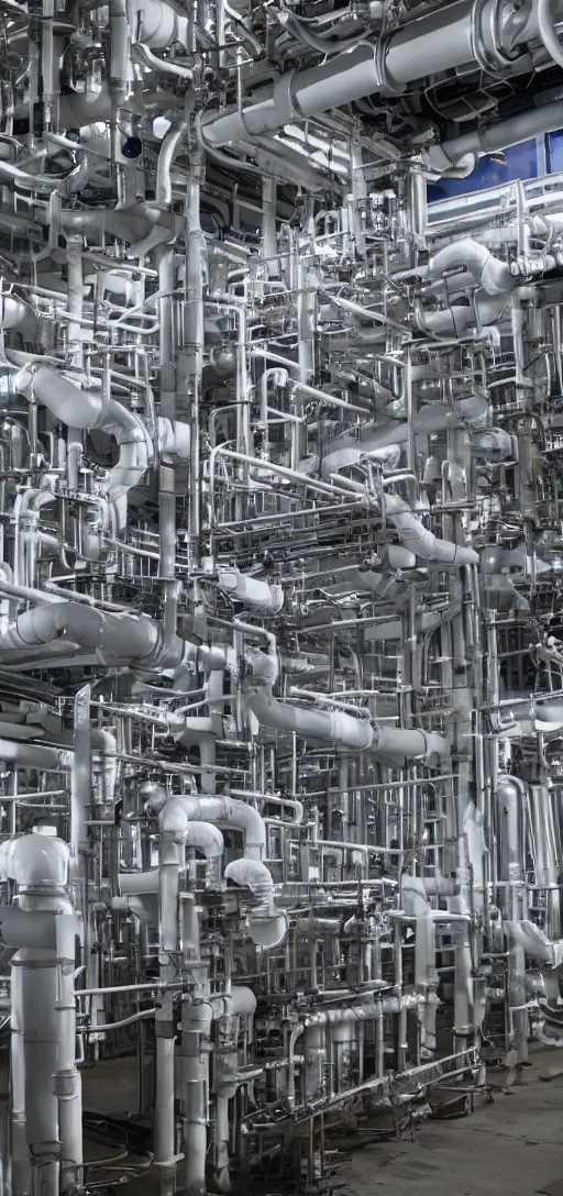 Image similar to an andless complex of white pipes and machinery