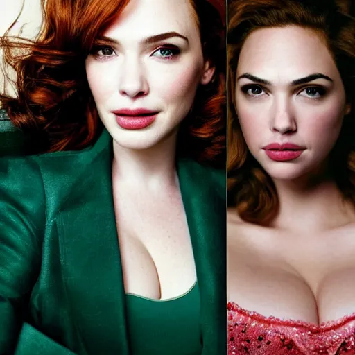 Image similar to portrait of christina hendricks and gal gadot and kate upton hybrid by mario testino, headshot, detailed, award winning, sony a 7 r