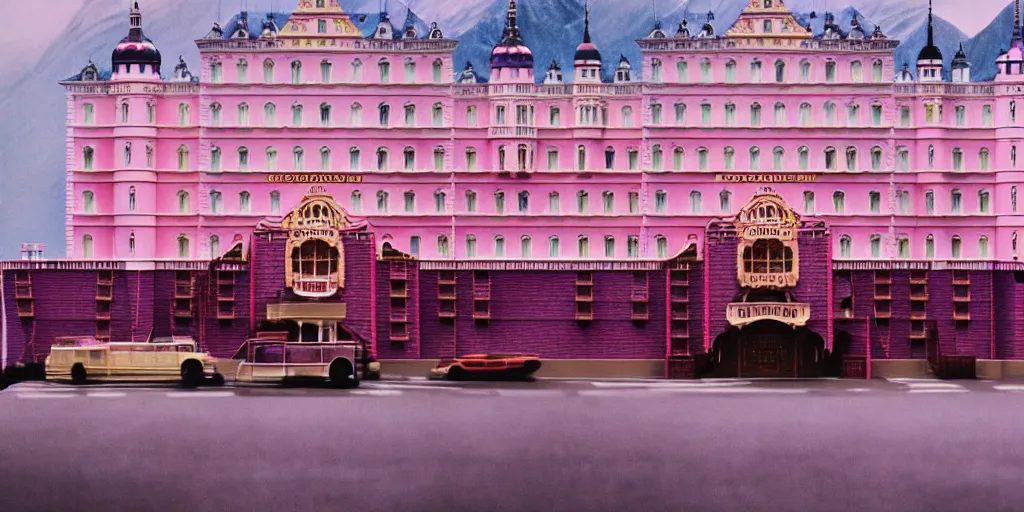 Prompt: The Grand Budapest Hotel, 35mm, Kodak Vision3 200T 5213