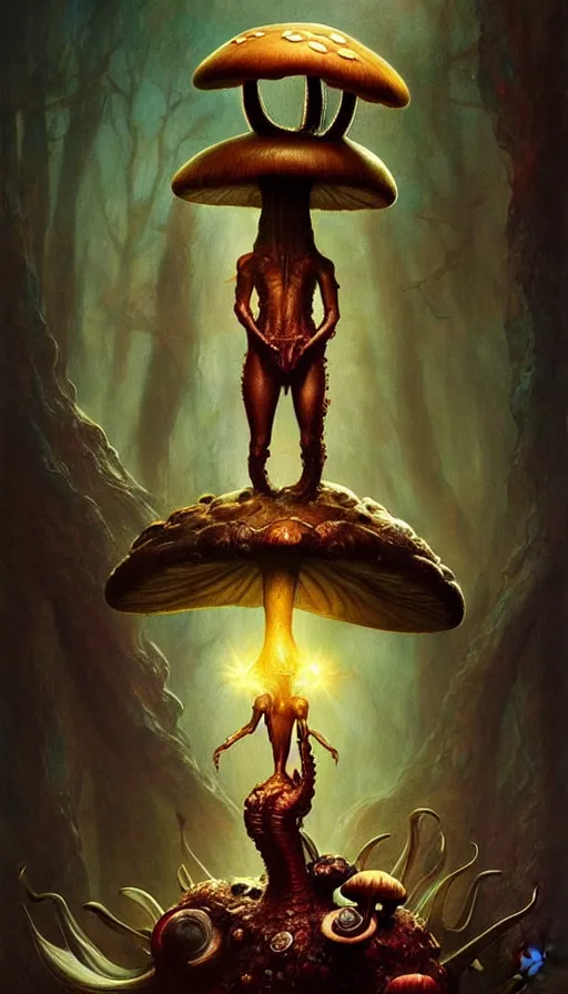 Image similar to exquisite imaginative imposing weird creature movie poster art humanoid hype realistic mushroom movie art by : : weta studio tom bagshaw james jean frank frazetta