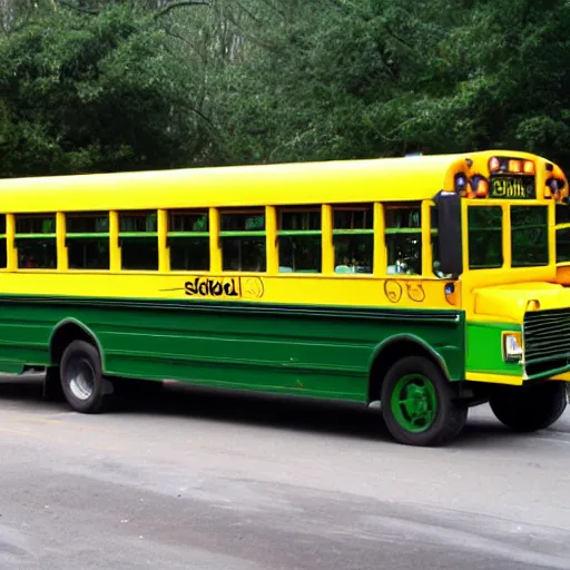 Prompt: a green school bus