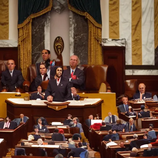 Prompt: Nicolas Maduro delivering a speech in the American Congress, 35mm