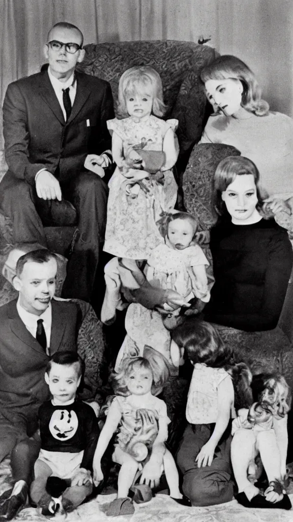 Image similar to occult satanic, family photo, 1 9 6 0 s, kodachrome
