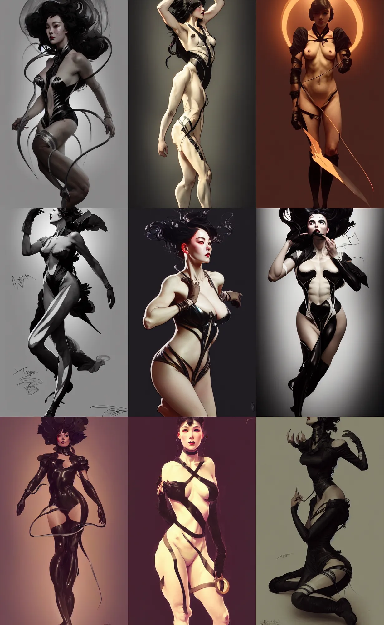 Image similar to digital concept art by artgerm, tooth wu, bierstadt, gurney, stalenhag and alphonse mucha. namilia. just one lonely black tape project attctive showgirl!! full body!! contour light effect!! 8 k, stage light. octane render. sharp edge. ultra clear detailed, sitting pose