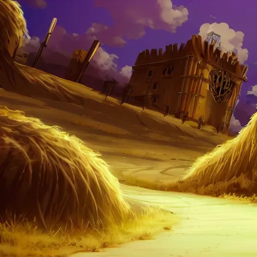 Image similar to Anime style desert at night with monstrous beasts inside it, with a tall white tower in the background, HD,