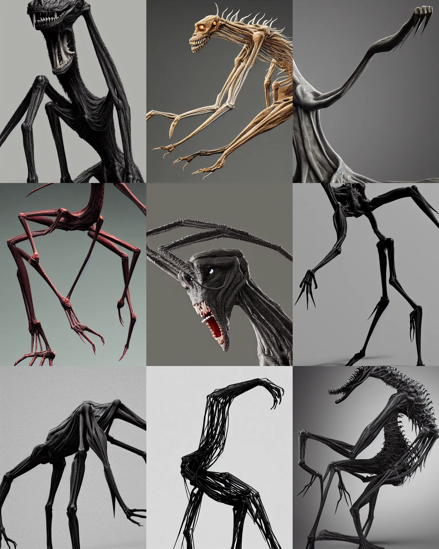 Prompt: a creature tall and thin, with long, spindly arms and legs. It has a pale, almost translucent complexion, and its eyes are large and black, with no whites visible. Its mouth is wide and filled with sharp, jagged teeth in the style of stefan kostic, realistic, sharp focus, 8k high definition, insanely detailed, intricate, elegant, art by stanley lau and artgerm