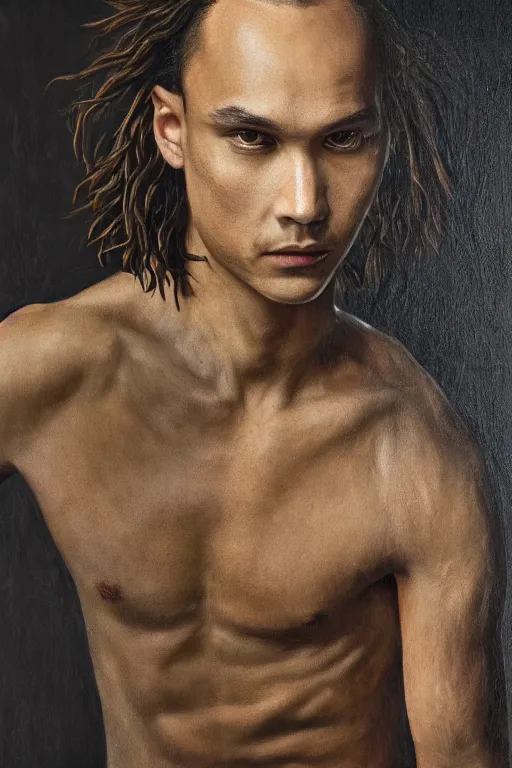 Image similar to Frank Dillane as Puck full body, oil on canvas,intricate portrait, 8k, highly professionally detailed, HDR, CGsociety