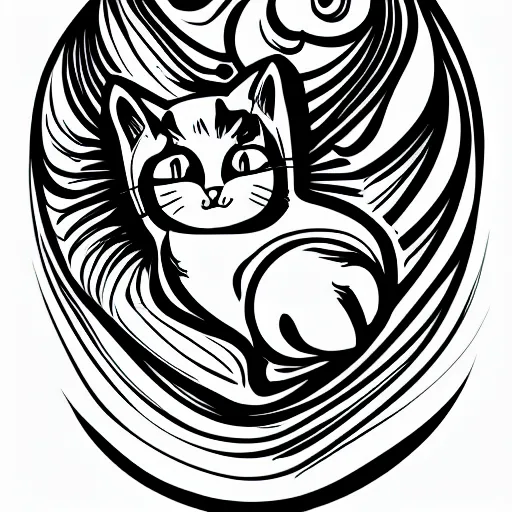 Prompt: tattoo sketch of a cat hugging the sun, on a canva, minimalism, ornamental, line art, vector,