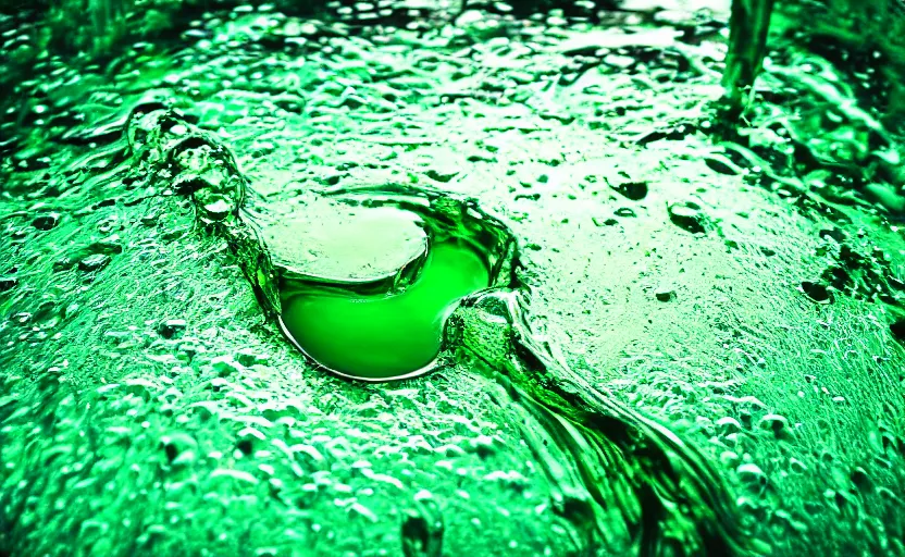 Image similar to beautiful green liquid, green oozing pool pit, cinematic lighting, various refining methods, micro macro autofocus, ultra definition, award winning photo