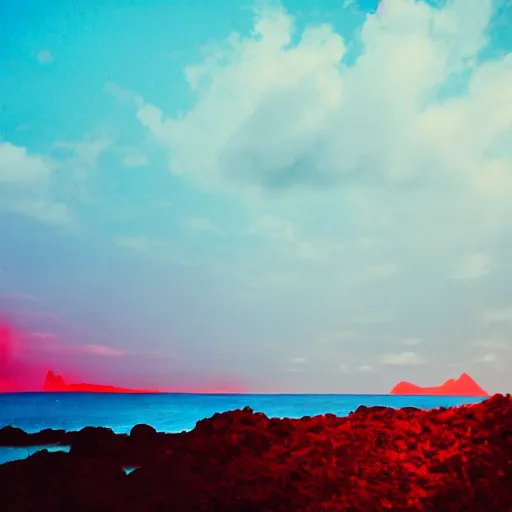 Image similar to island made of blue and red light