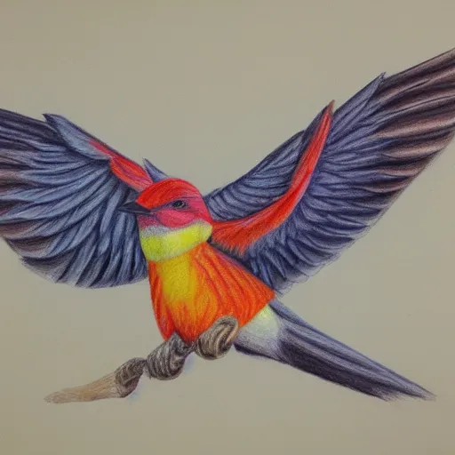 Image similar to a color pencil drawing of a bird by natalia rojas, pastel color, wingspan, high quality, artstation, 4 k