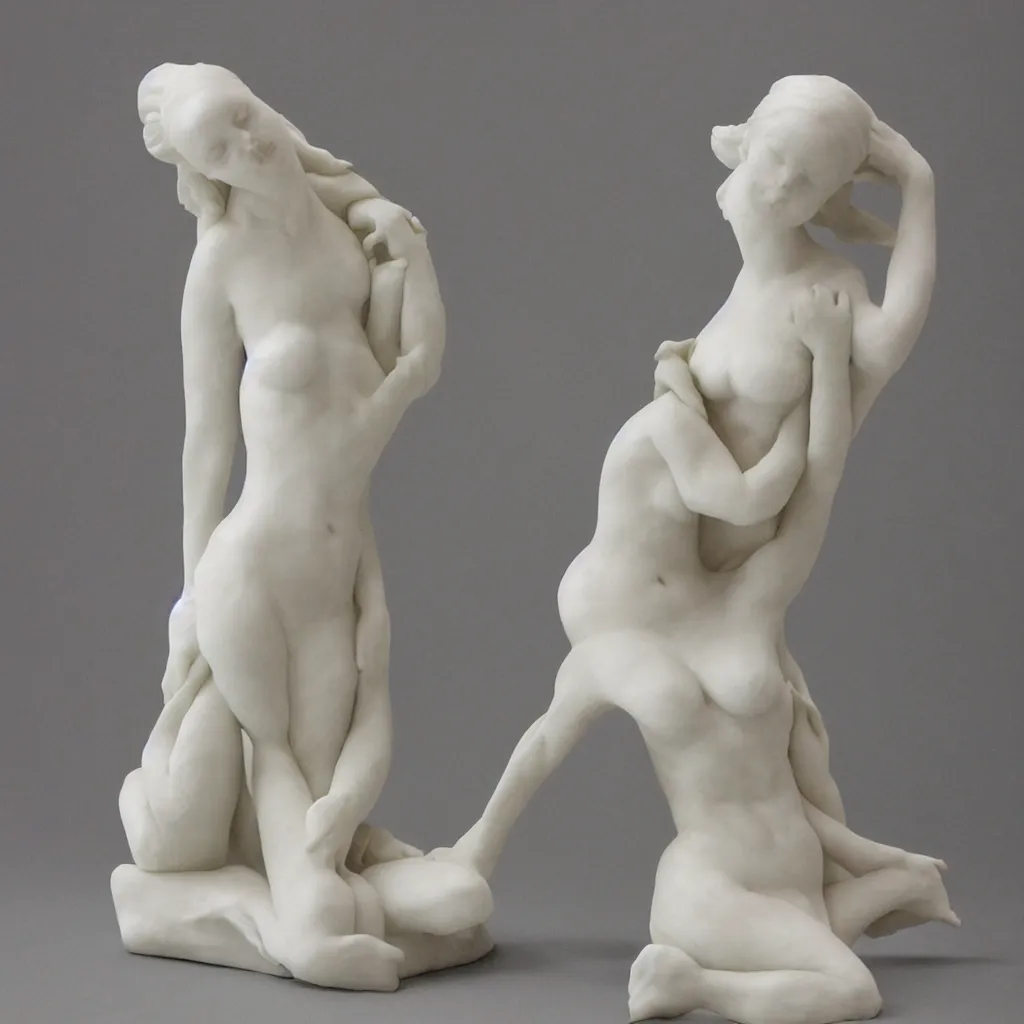 Prompt: Over lapping women white marble sculpture