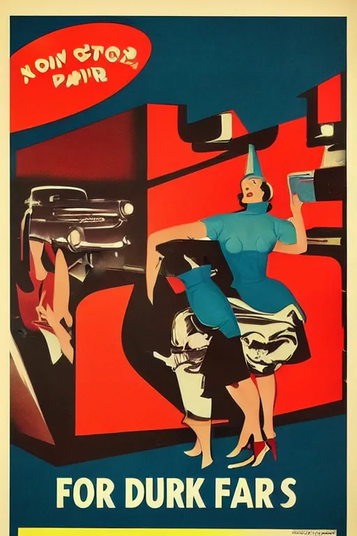 Image similar to poster of the fun, 1 9 5 0 s style, futuristic design, dark, symmetrical, washed out color, centered, art deco, 1 9 5 0's futuristic, glowing highlights, intense