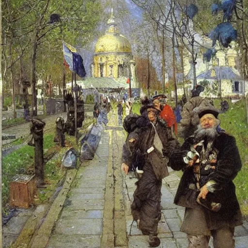 Image similar to painting masterpiece by vasnetsov and surikov, JEAN-VICTOR BERTIN, by Terence Cuneo, detailed, t artfully traced