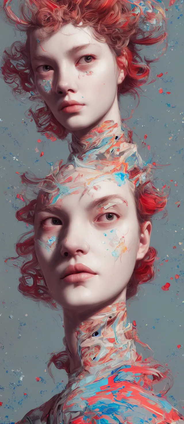 Image similar to excellent painted portrait by james jean, high quality masterpiece painted, patterned background, 4 k, trending on artstation, octane render,