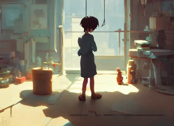 Image similar to sculptor's workshop, detailed, cory loftis, james gilleard, atey ghailan, makoto shinkai, goro fujita, studio ghibli, rim light, exquisite lighting, clear focus, very coherent, plain background, soft painting