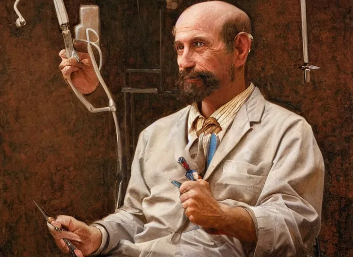 Image similar to a highly detailed ancient portrait of a dentist, james gurney, james jean