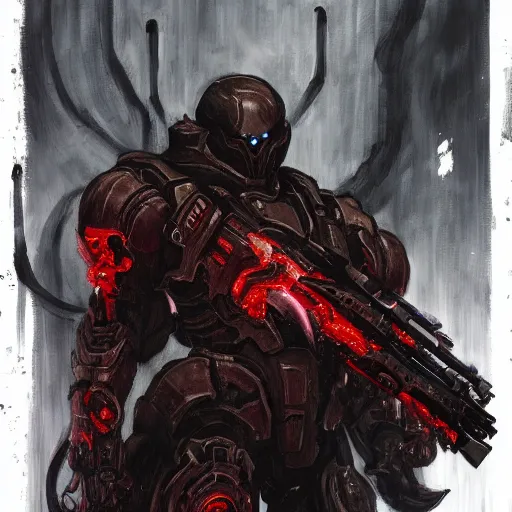 Image similar to doom slayer, painted by tsutomu nihei, painted by stanley lau