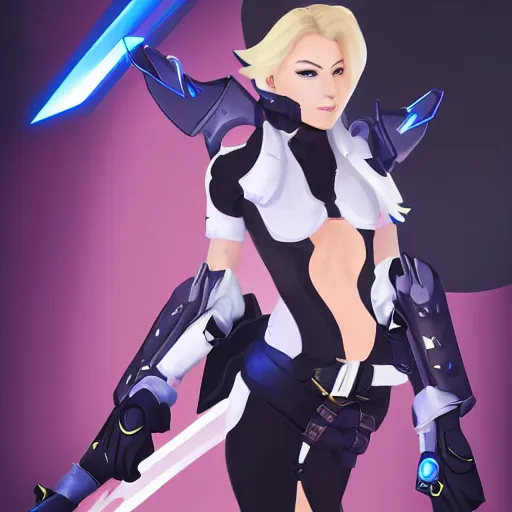 Image similar to digital painting of mercy overwatch, full body, wearing spiked collar and punk outfit, detailed face, detailed eyes,