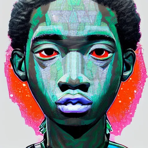 Image similar to colourful - claymation - upper half - portrait - art of a nigerian boy, concept art style by utagawa kunisada & james jean, symmetrical, intricate detail, concept art, volumetric light, global illumination, ray tracing, sharp, pinterest, behance, art station,