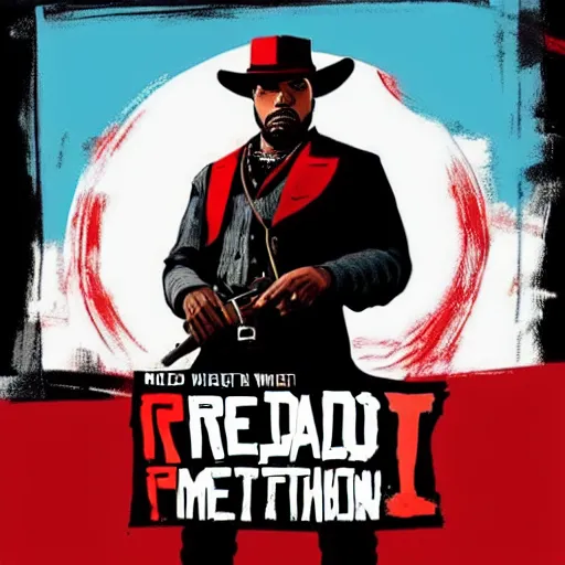 Image similar to illustration red dead redemption 2 artwork of kanye west, in the style of red dead redemption 2 loading screen, by stephen bliss