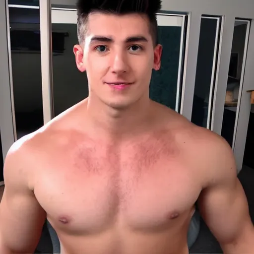 Image similar to youtuber derek from moreplatesmoredates very muscular in real life, 8 k, 4 k uhd, realistic, hyper realistic, super detailed, very detailed, detailed
