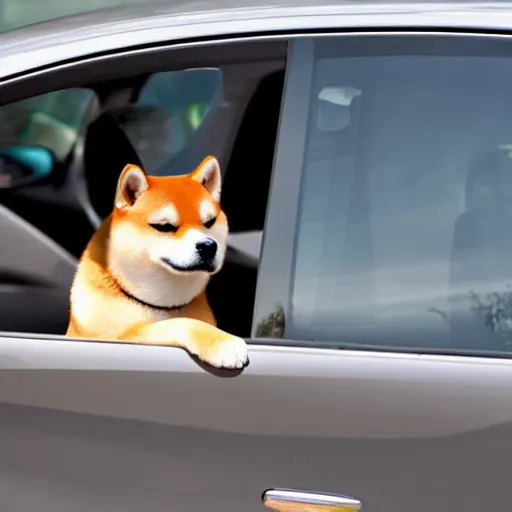 Image similar to shiba inu driving a car