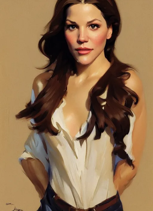 Image similar to portrait of katharine mcphee instagram model jodhpurs greg manchess painting by sargent and leyendecker, studio ghibli, fantasy, medium shot, asymmetrical, intricate, elegant, matte painting, illustration, hearthstone, by greg rutkowski, by greg tocchini, by james gilleard, by joe fenton