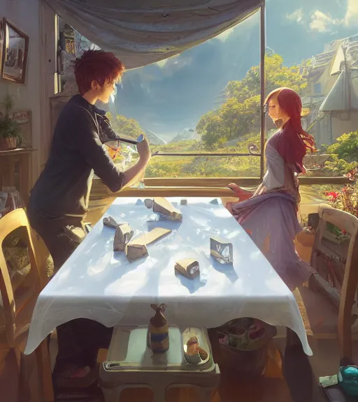 Prompt: highly detailed spilled milk on the table, stephen bliss, unreal engine, loish, rhads, ferdinand knab, makoto shinkai and lois van baarle, ilya kuvshinov, rossdraws, tom bagshaw, reflective global illumination, god rays, detailed and intricate environment