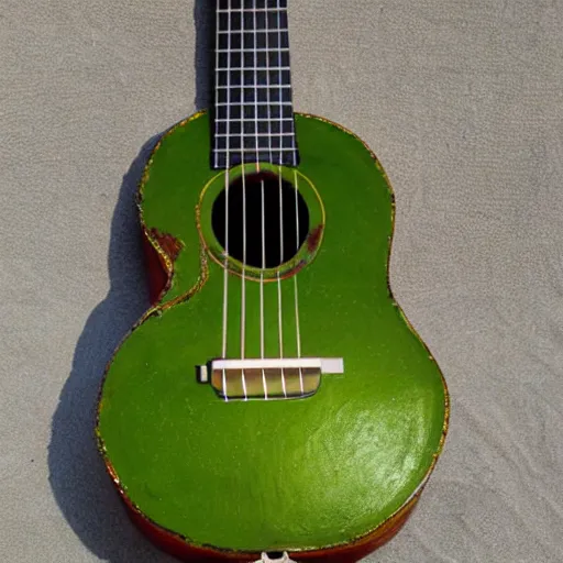 Image similar to avocado ukulele painted by caravaggio