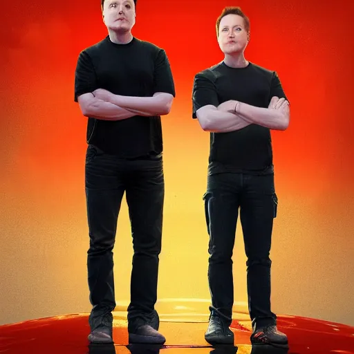 Image similar to !dream Elon musk standing with Giga chad , digital art , trending on artstation , Hyperdetailed , CGSociety