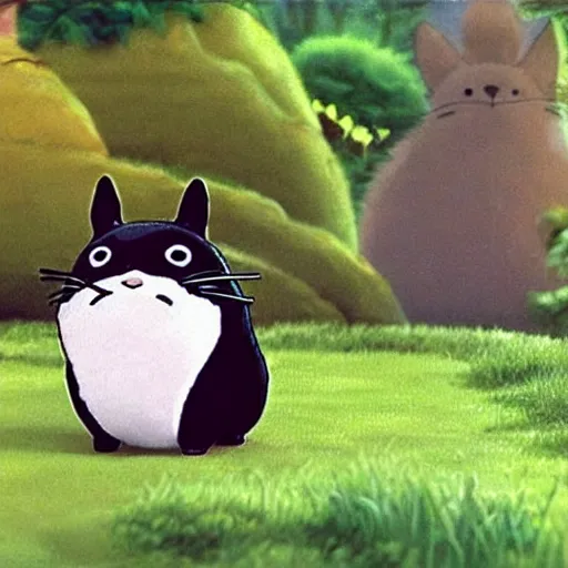 Image similar to a corgi totoro, scene from the movie my neighbor totoro, studio ghibli, anime, peaceful, calm, beautiful landscape