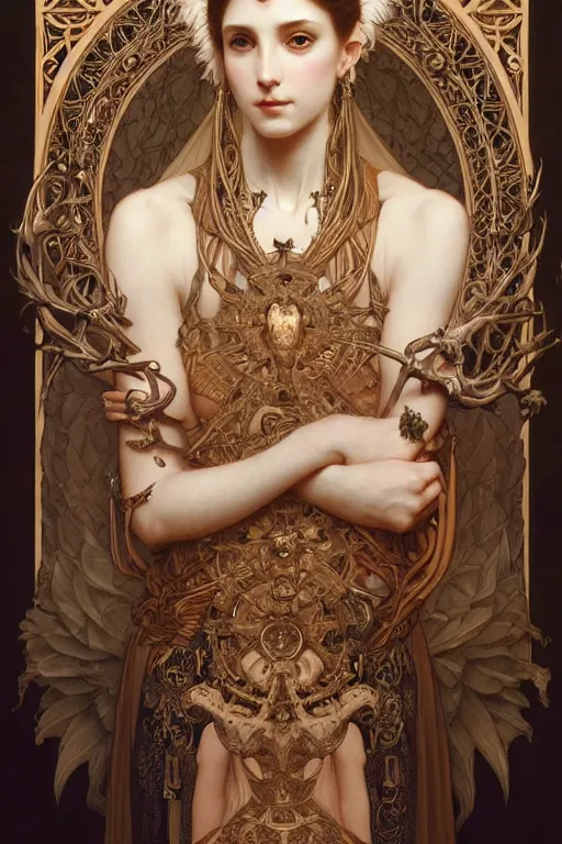 Image similar to a portrait of the bone goddess, intricate, gothic, highly detailed, digital painting, crown of skulls, artstation, smooth, sharp focus, illustration, art by artgerm and greg rutkowski and alphonse mucha and william - adolphe bouguereau