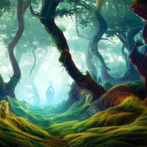 Image similar to a fabulous, otherworldly forest in a wonderful fantasy world, ultrarealistic, ultradetailed, 8 k