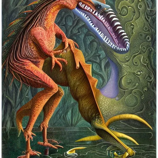 Prompt: portrait of surreal velociraptor, artwork by Daniel Merriam,